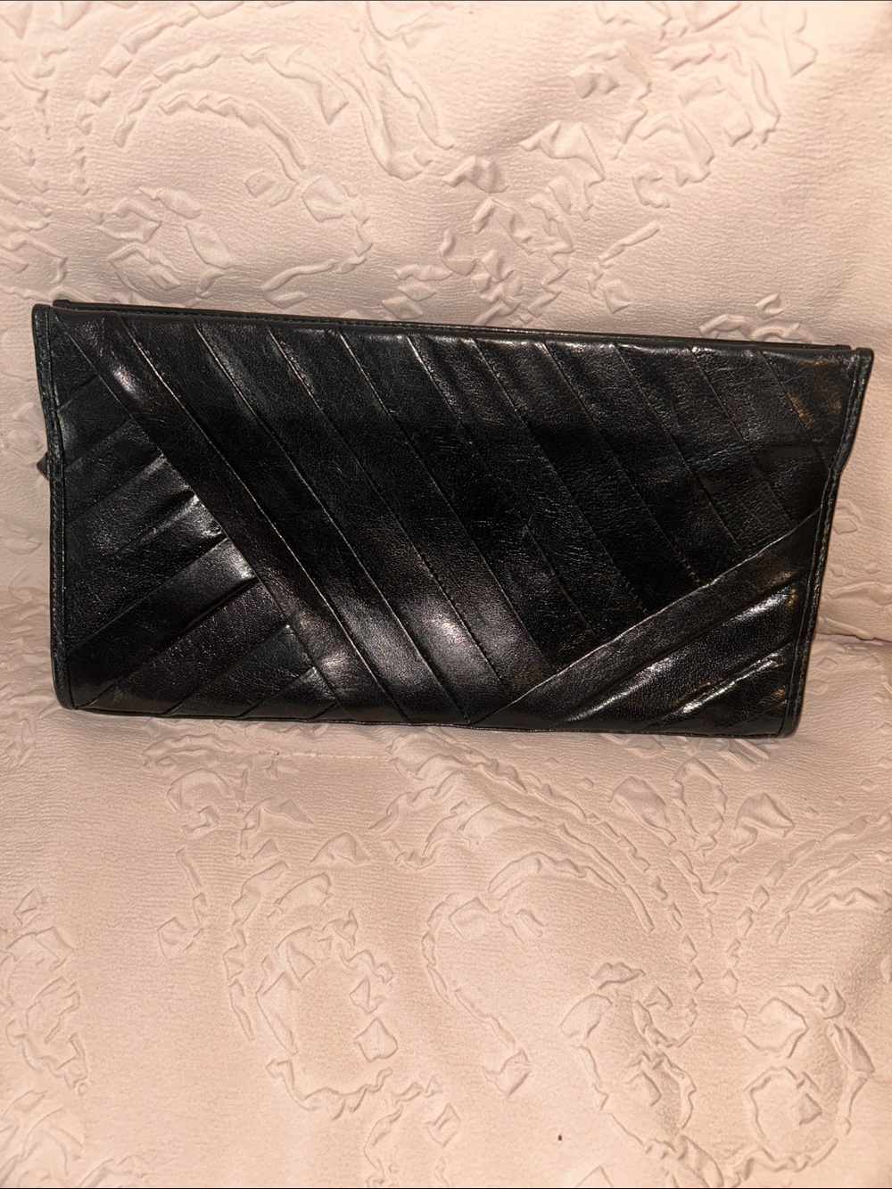 Vintage Black Quilted Leather Envelope Clutch